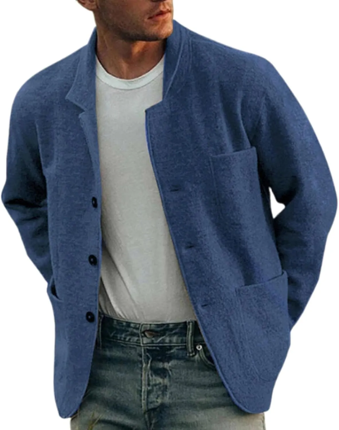 ZYXTIM Men's Casual Blazer Wool Cardigan Jacket Shawl Collar Button Down Lightweight Fall Coat Office Travel Classic Jacket